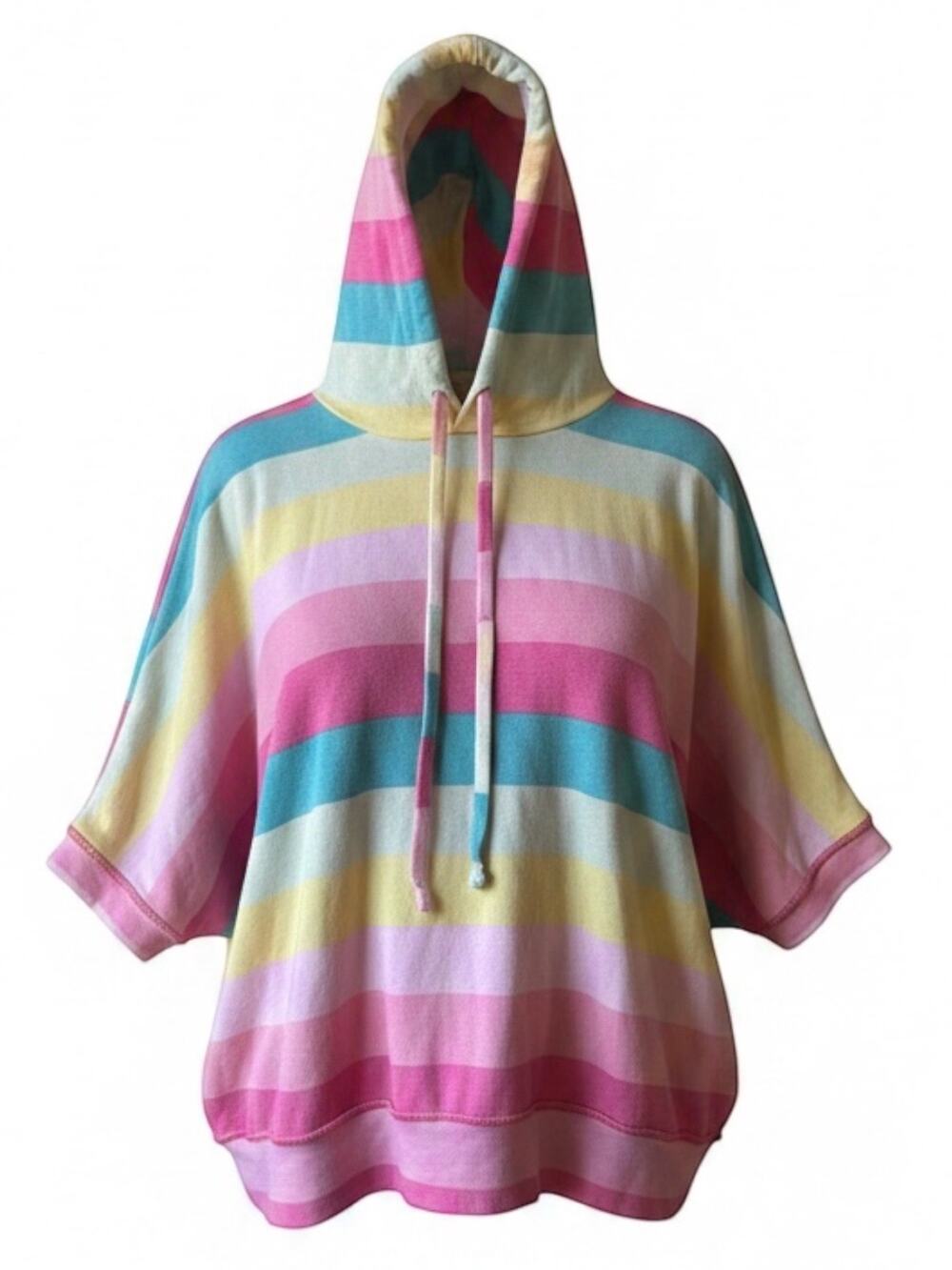 White Birch Pastel Striped Hooded Short Sleeve Top Medium
